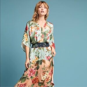 FARM X Anthropologie Maxi Dress V neck Floral Size XS